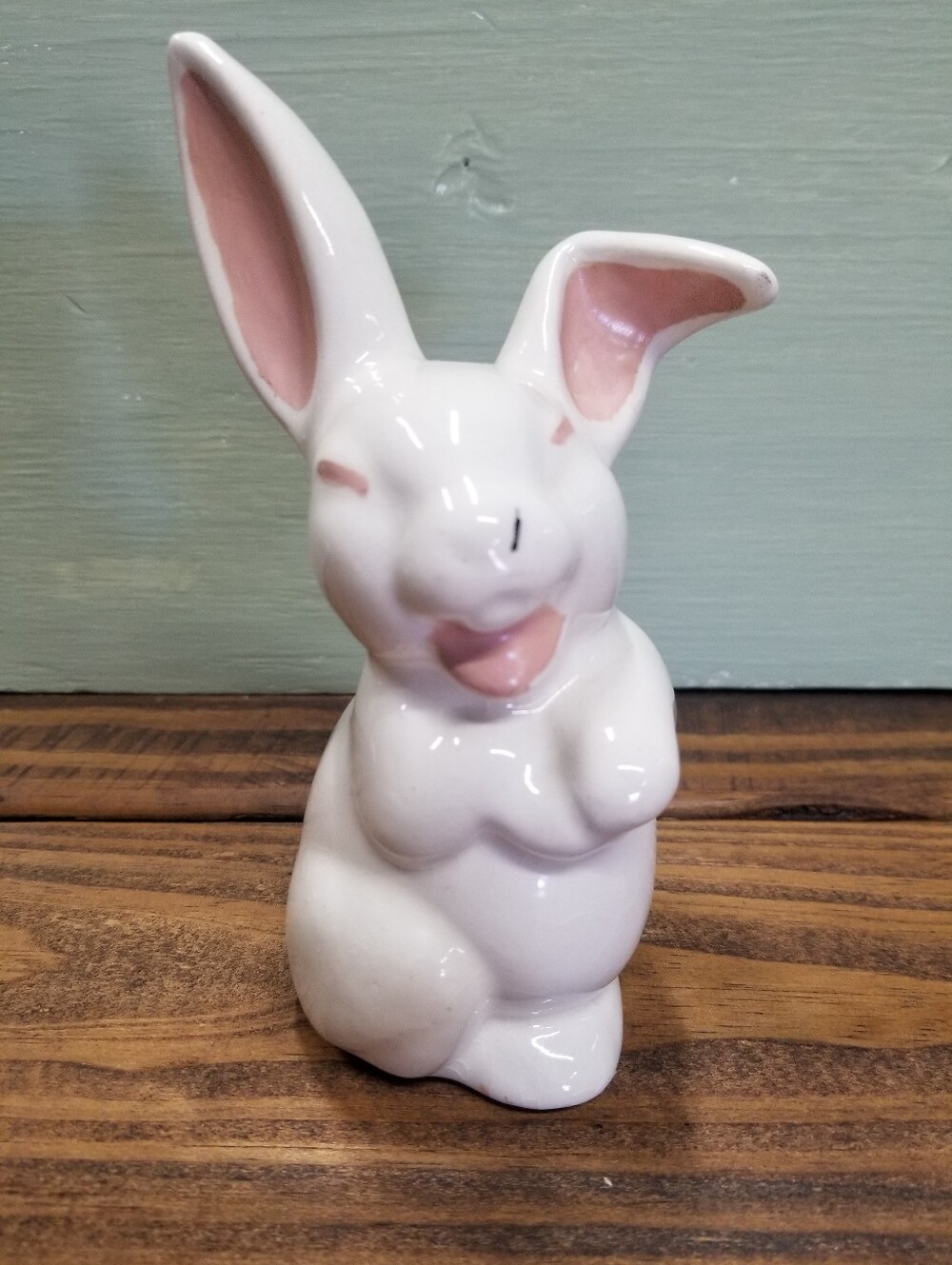 Vintage Ceramic Easter Bunny Cotton Ball Holder Mid Century Retro Rabbit Decor